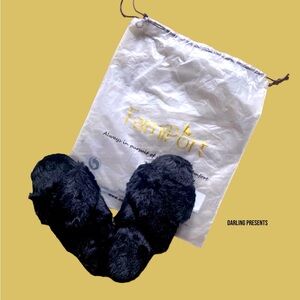 FamiPort Cross Band Flufgy Fuzxy Slippers Women Color Black Size S 5.5-6…